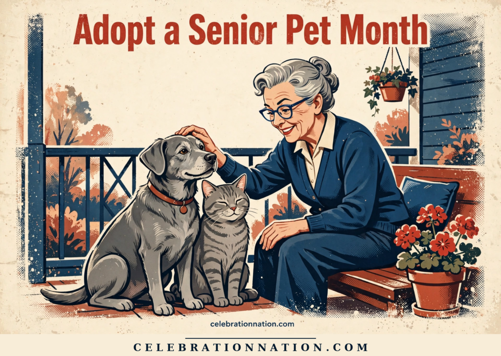 Adopt a Senior Pet Month poster