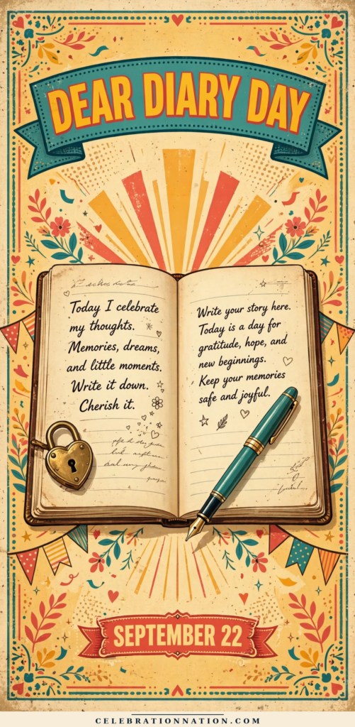 Dear Diary Day, SEPTEMBER 22 vintage celebration poster