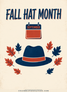 Fall Hat Month poster with a fedora and September calendar