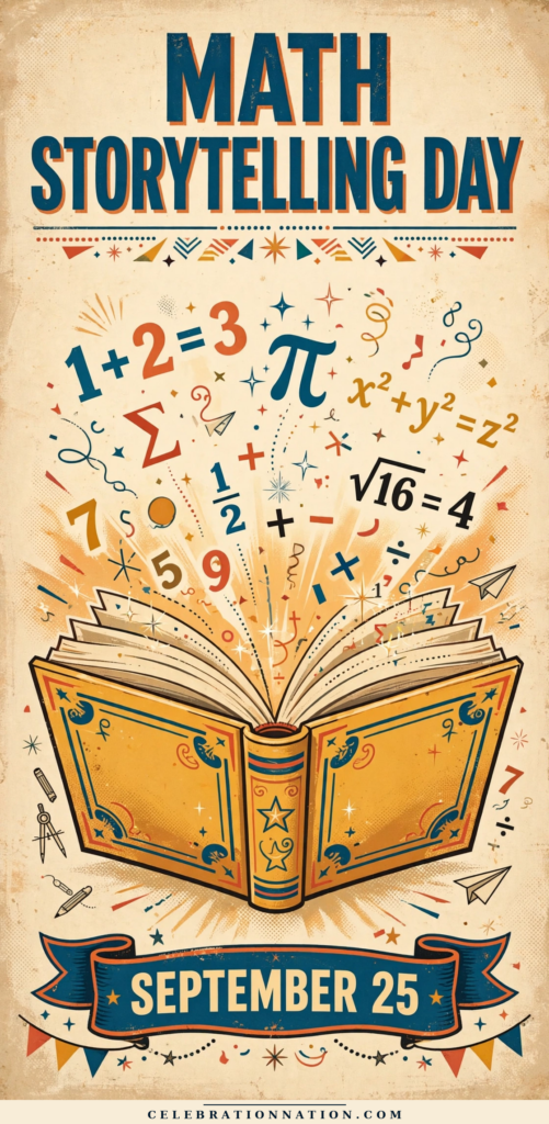 Math Storytelling Day, SEPTEMBER 25 vintage celebration poster