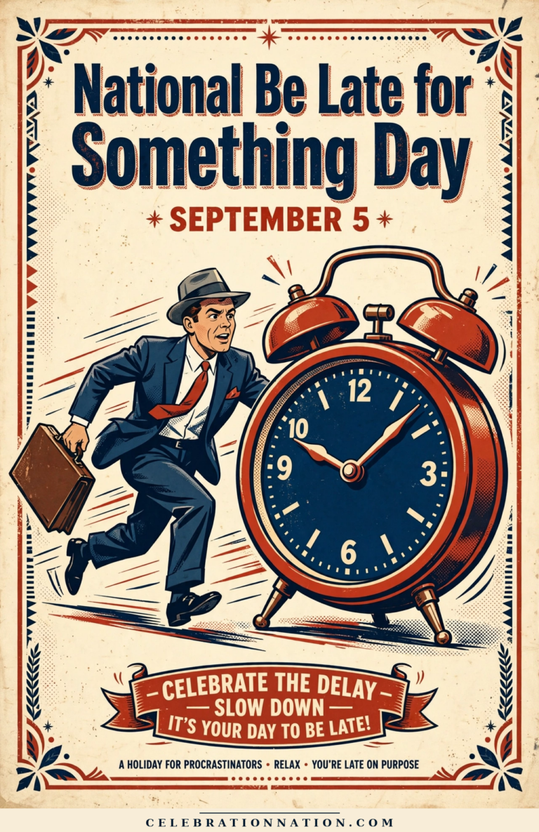 National Be Late for Something Day poster