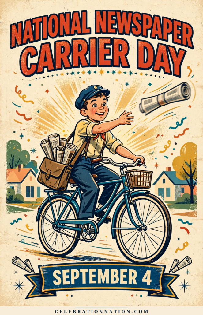 National Newspaper Carrier Day, SEPTEMBER 4 vintage celebration poster