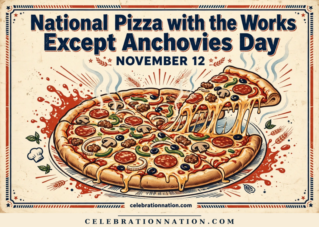 National Pizza with the Works Except Anchovies Day poster