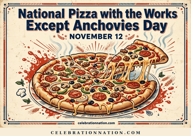 National Pizza with the Works Except Anchovies Day poster
