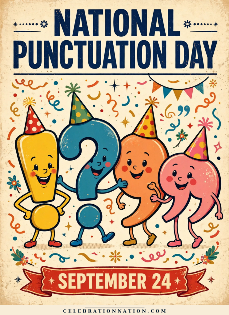 National Punctuation Day, SEPTEMBER 24 vintage celebration poster