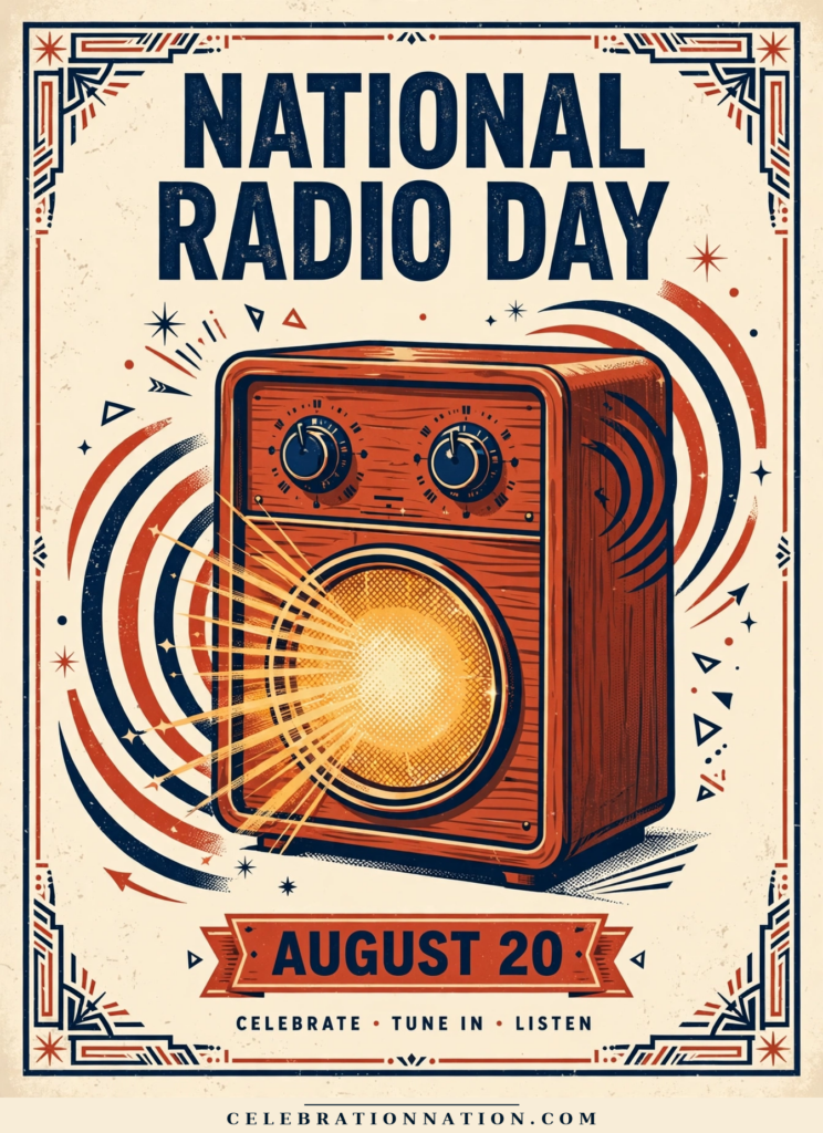 National Radio Day, AUGUST 20 vintage celebration poster