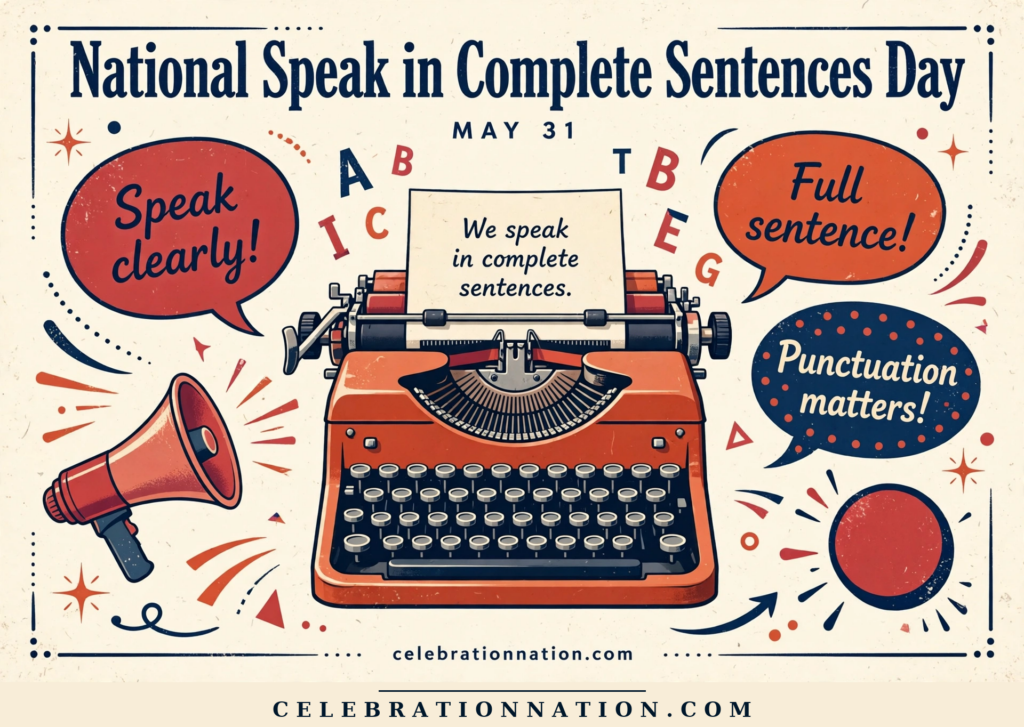 National Speak in Complete Sentences Day illustration, MAY 31