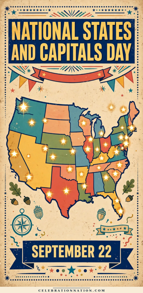 National States and Capitals Day, SEPTEMBER 22 vintage celebration poster