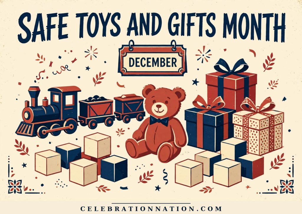 Safe Toys and Gifts Month poster