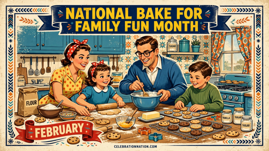 National Bake for Family Fun Month poster
