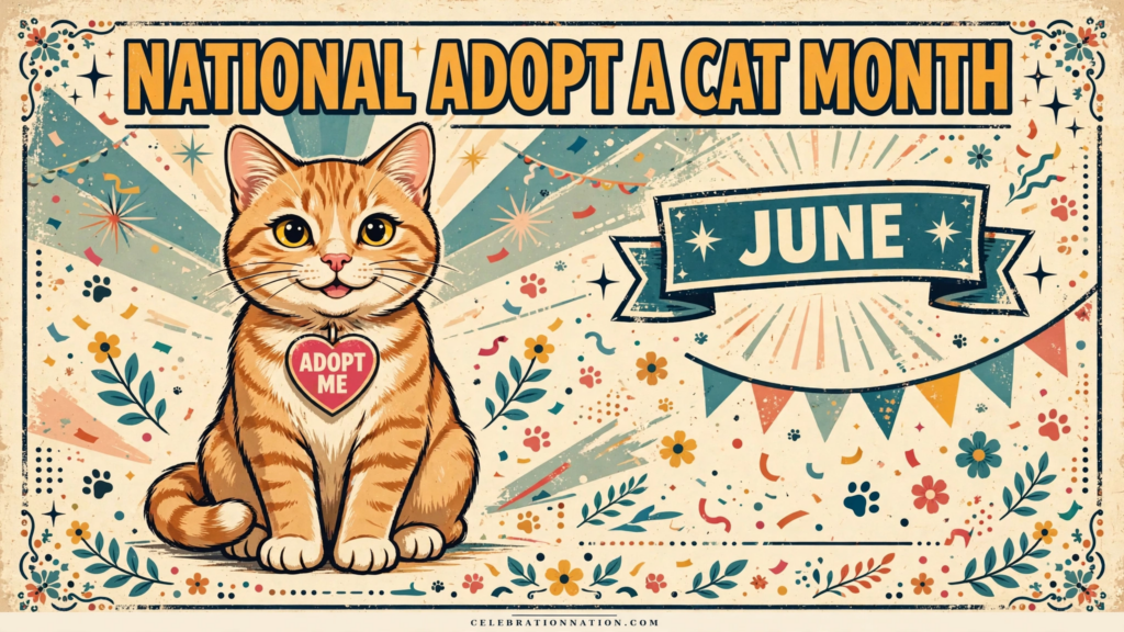 National Adopt a Cat Month poster