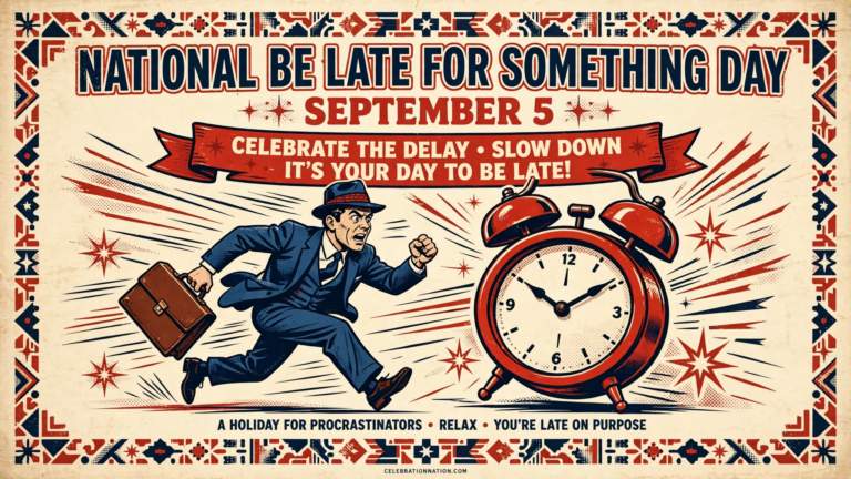 National Be Late for Something Day poster