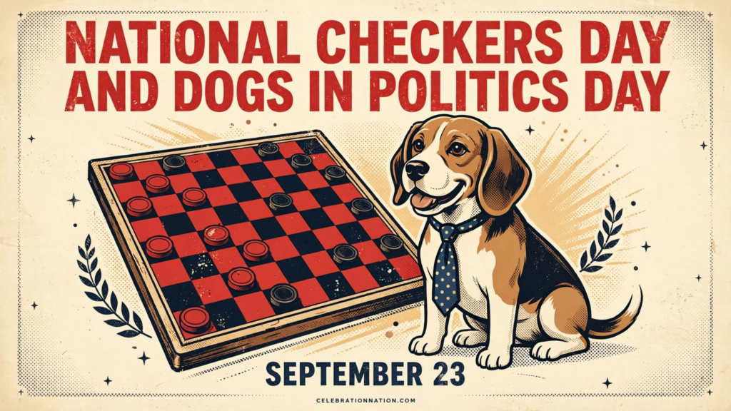 National Checkers Day and Dogs in Politics Day poster